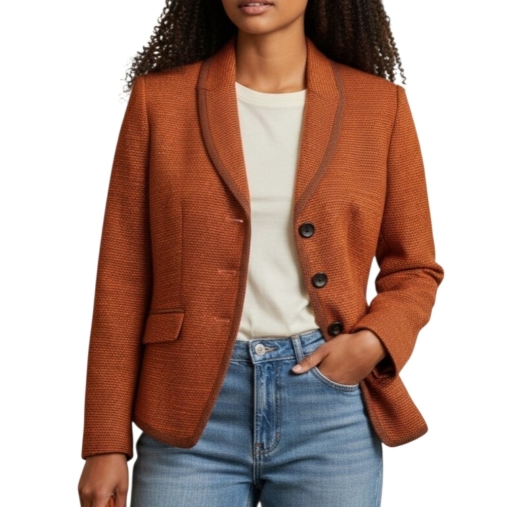 Etcetera Textured Tweed Orange Button-Up Long Sleeve Blazer      Women Size 2